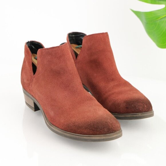 Crevo Womens Leighton Boot Size 9.5 Red Suede Bootie Block Heel Boho Distressed - Picture 2 of 12